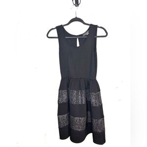 Black Sleeveless Dress With Silver Striped Skirt French Atmosphere Size Medium